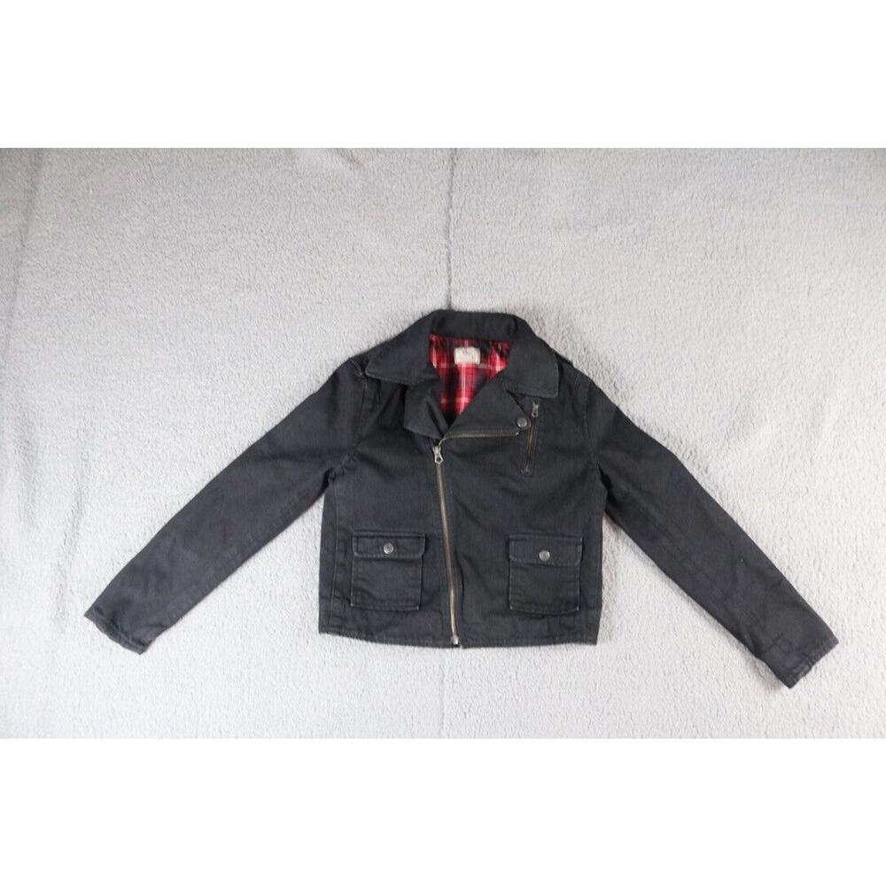 Polo Ralph Lauren Authentic Dungress Girls Large Black Canvas Denim Moto Zip Up